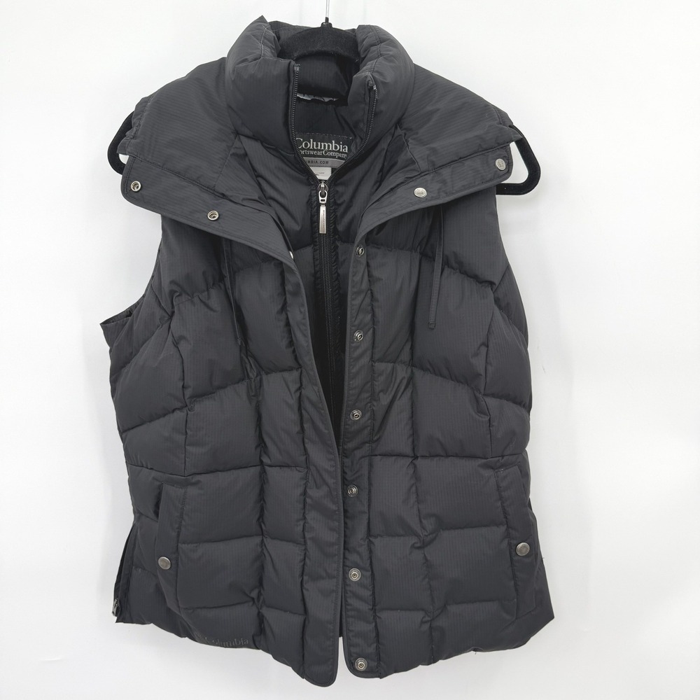 Vintage Columbia Down Puffer Vest Women M Black Y2K Gorpcore Hiking Outdoor Cozy